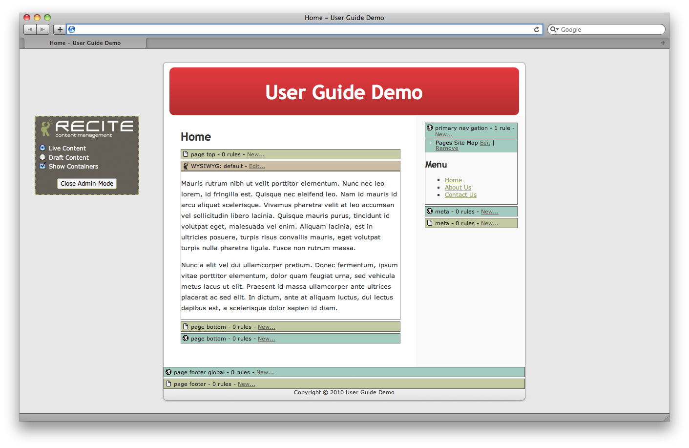 Administration mode with the newly-created container rule