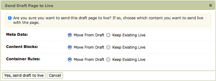 Sending a draft live when there is already a live page.